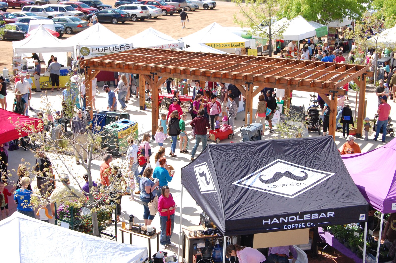 Arial image looking down at the Longmont Farmers Market