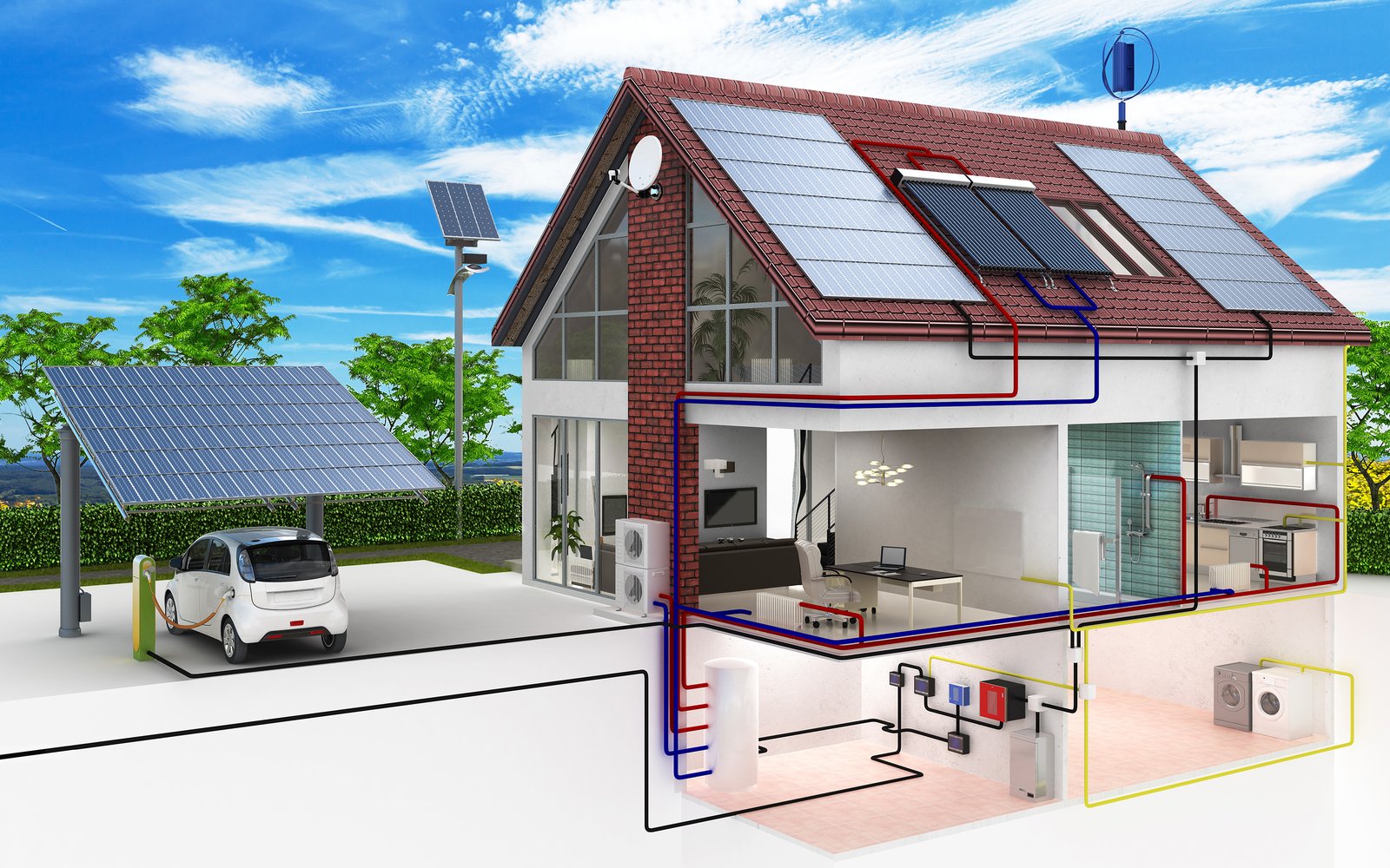 A model of all of the elements of an all electric home, including electric vehicle